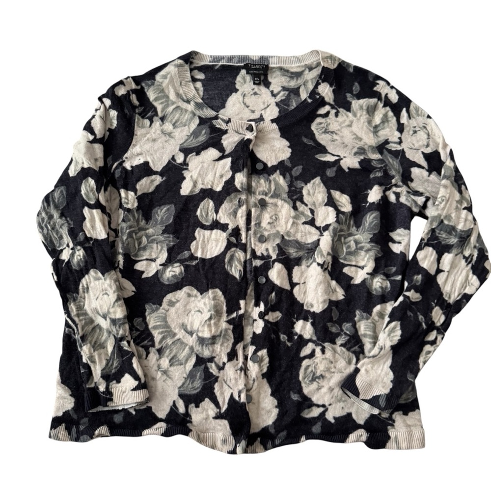 Talbots 100% merino wool floral cardigan 2Xp